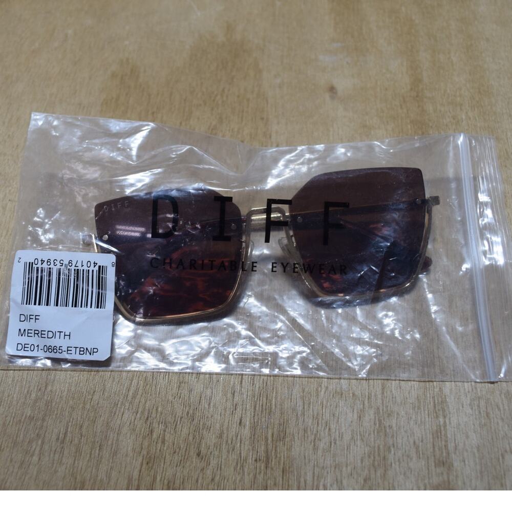 DIFF Meredith DE01-0665-ETBNP Gold Brown Rimless Square Sunglasses NWT - Picture 2 of 3